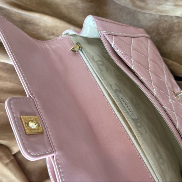 SOLD - CHANEL Pink Calfskin Wild Stitches Vintage Handle Flap Bag Large GHW - Picture 14 of 16